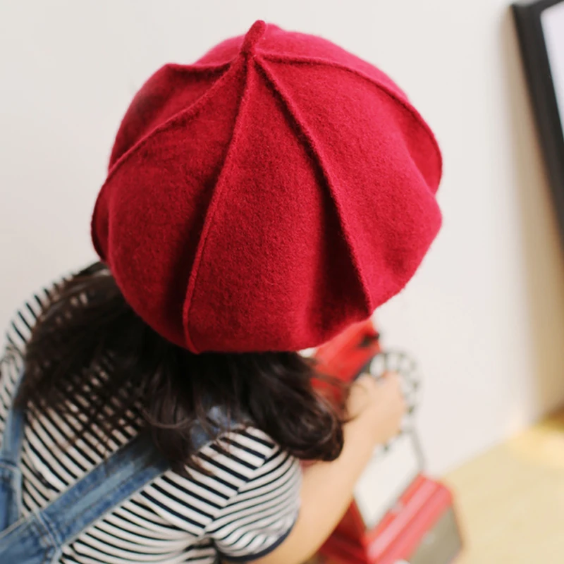 Kid Artist Beret Cap,French Style Autumn&Winter Vintage Solid Colors 100% Felt Wool Beanie Hat, Girls Fashion Classic Berets