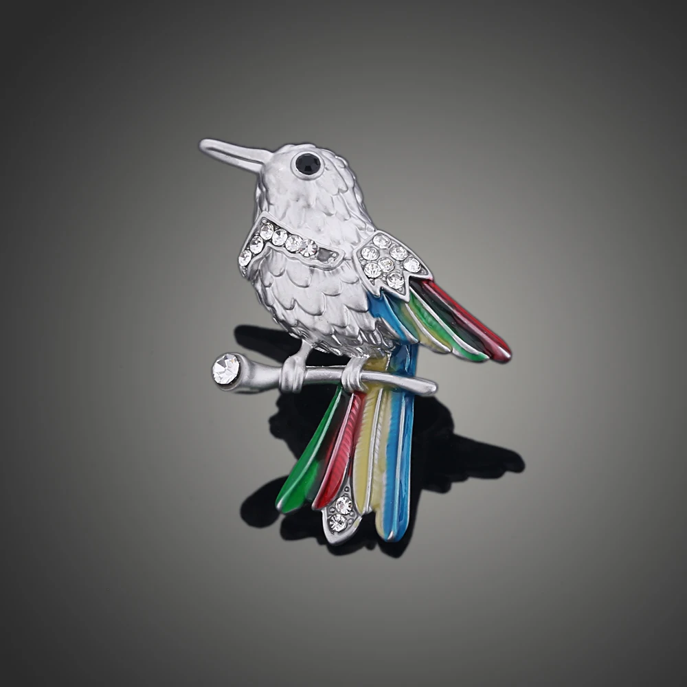 new year gift Enamel Bird Collar Pin silver color Rhinestone Animal Mini Brooch for women&ampmen Garment Suit Accessories | Украшения и