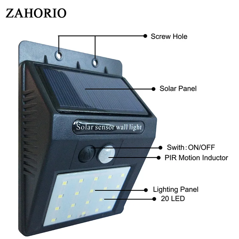 Водонепроницаемый светодиодный светильник на солнечной батарее с датчиком движения PIR, ночник, садовый декор, настенный светильник, энергосберегающий