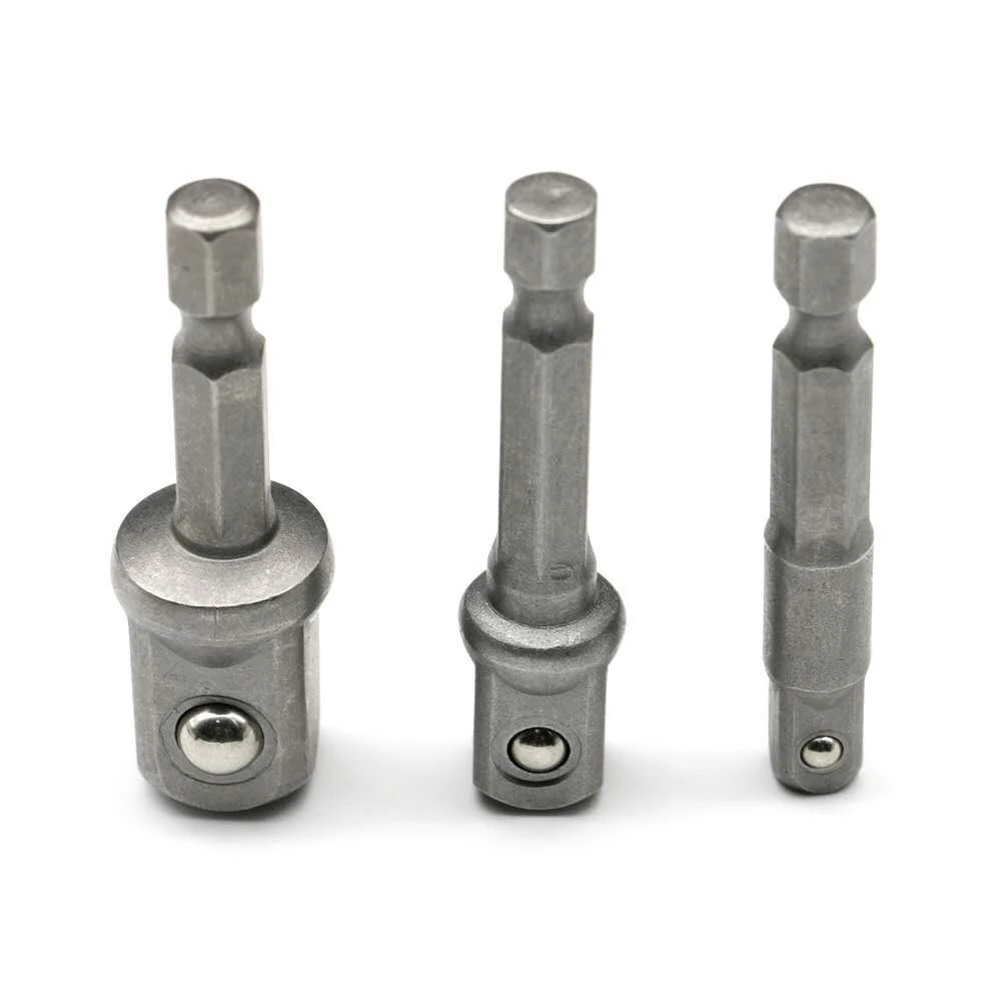 

3pcs Socket Adapter 1/4 3/8 1/2Inch Nut Driver Sockets Impact Hex Shank Extension Drill Bits Bar Set 3 Short rods 50mm