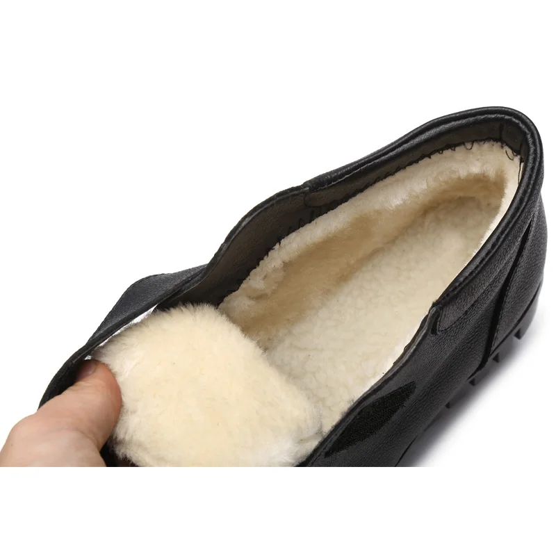 DRKANOL Fashion Genuine Leather Round Toe Women Snow Boots Winter Flat Ankle Boots Women Cotton Shoes Plush Warm Botte Femme