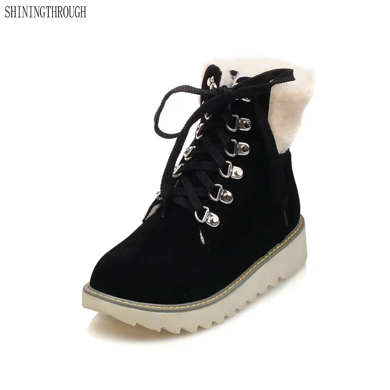 

2018 New fashion lace up ankle boots flat platform women boots winter warm snow boots casual shoes woman black brown beige red