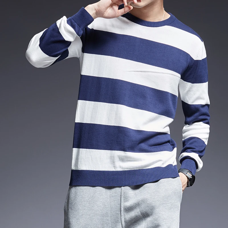 

2020 New Fashion Brand Sweaters Men Pullover O-Neck Slim Fit Jumpers Knit StripedWarm Autumn Korean Style Casual Mens Clothes