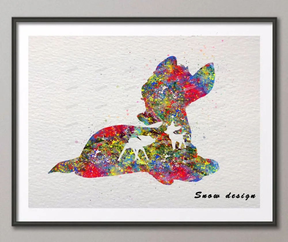 

Original watercolor Bambi poster print pictures canvas painting Nordic Deer wall art Kids Room Decor wall hanging sticker gifts
