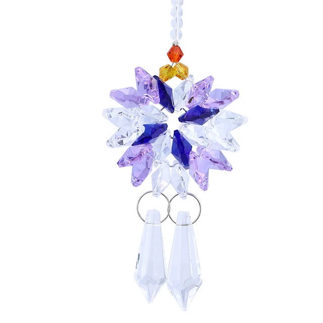 38mm Clear Crystal Glass Icicle Prism Pendant Purple Octagon Bead