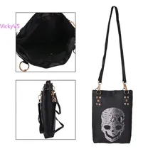 Neue stil Handtasche Schädel Gesicht Nieten Kreuz Tasche Pu-leder frauen Umhängetasche Punk Schwarz Europäische art Freies Verschiffen 35
