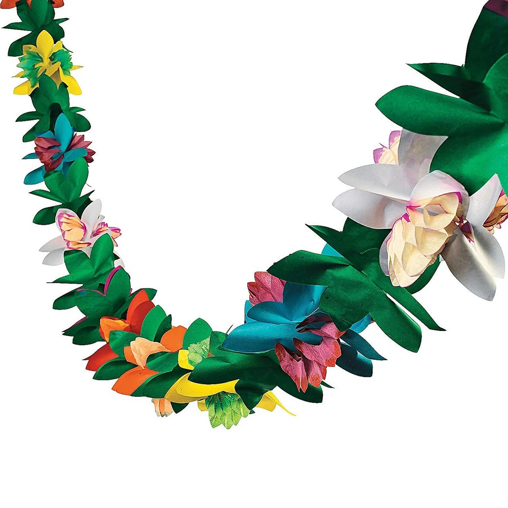 

3M Hawaii Festival Colorful Tissue Flower Garland Banner Coconut Leaves Bunting Garland Decoration Hawaiian Party Supplies