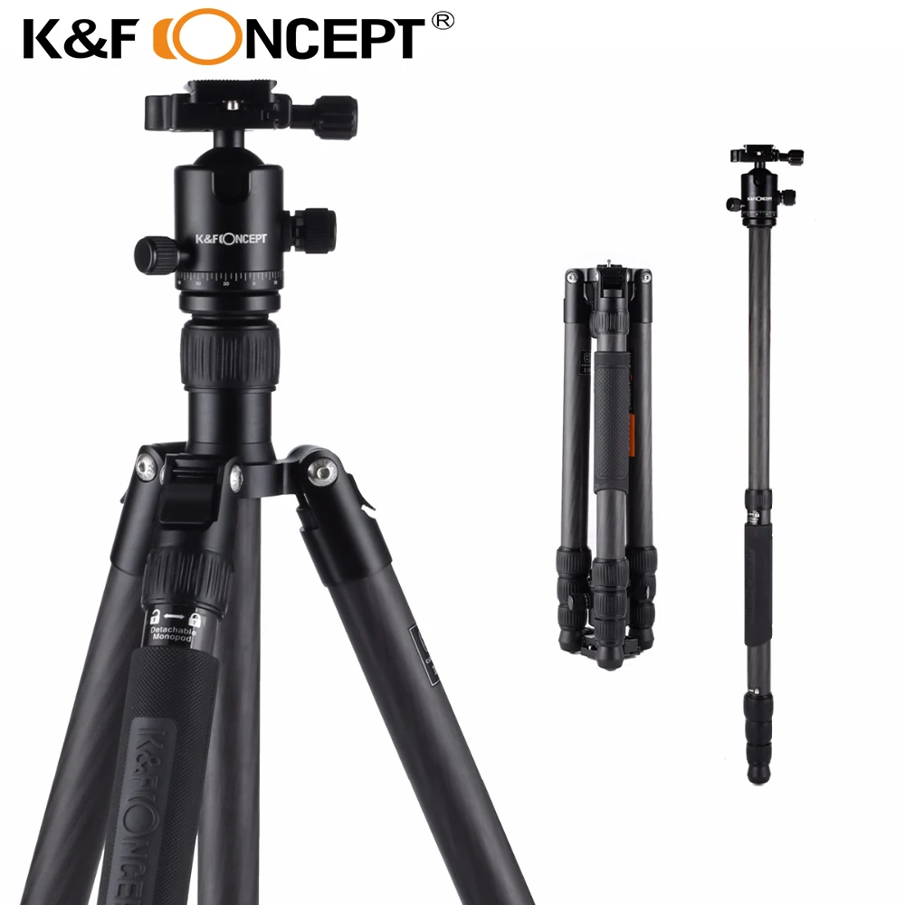 

K&F CONCEPT TC3134C Professional Portable Travel Carbon Fiber Camera Tripod Monopod Ball Head for DSLR Camera 18kg Load Capacity