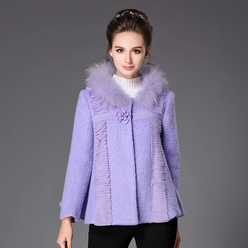 New2017fashion женские осенне-зимние Flare Топы шерстяное пальто меховой воротник