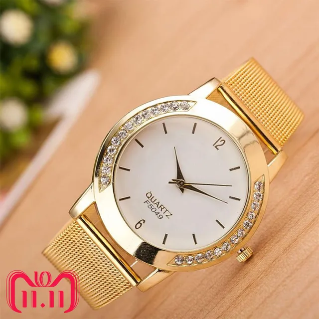 Hot Sale New Fashion Women's Clock Crystal Golden Stainless Steel Analog Quartz Hot Sale New Fashion Women's Clock Crystal Golden Stainless Steel Analog Quartz