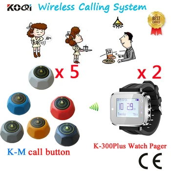 

Restaurant Waiter Calling System K-300plus Smart Watch Pager With Colorful K-M Durable Call Bell(2 watch +5 call button)
