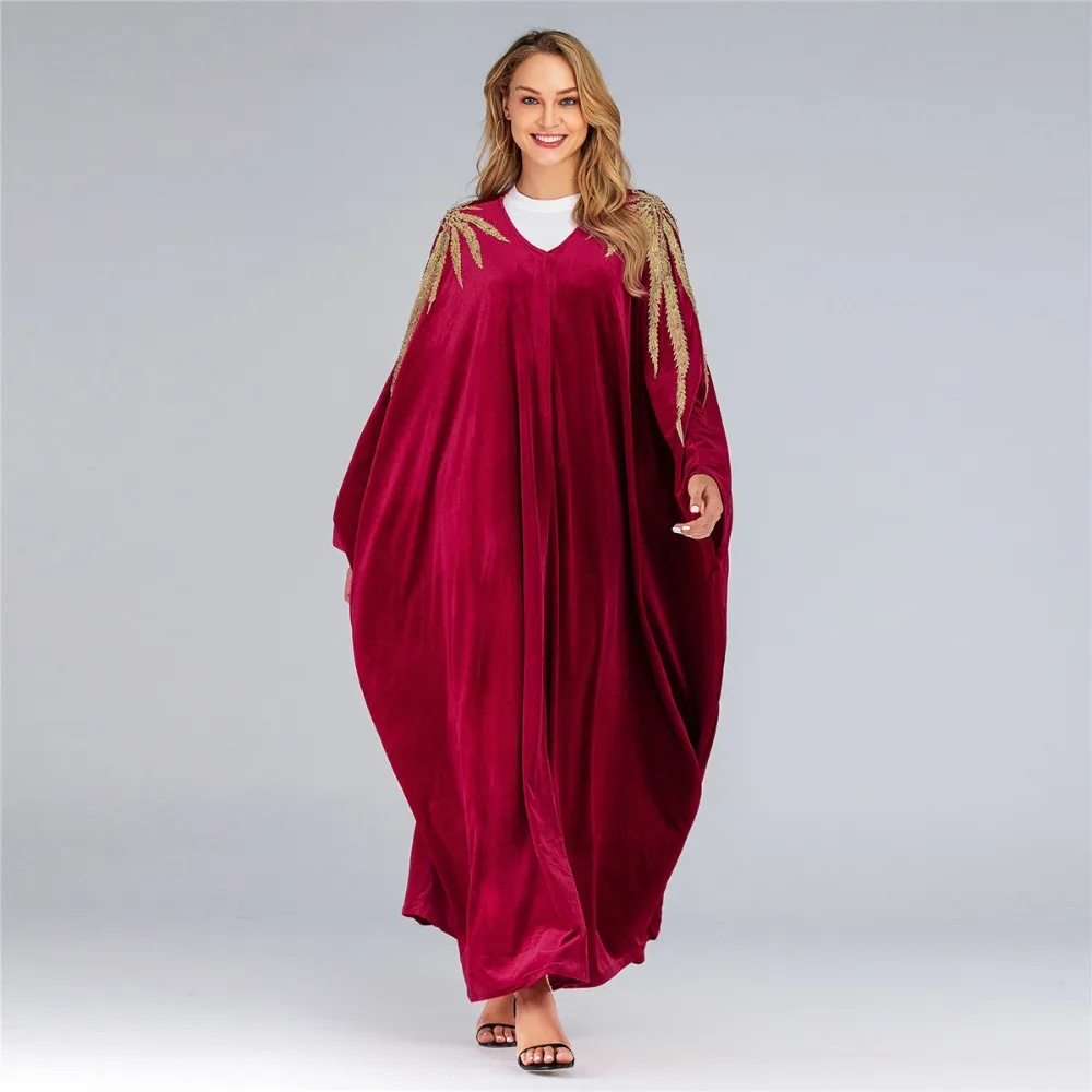 Новая мусульманская абайя платье с вышивкой рукав летучая мышь одежда для женщин Кафтан Ближний Восток длинный халат платья Рамадан Дубай Арабский исламский