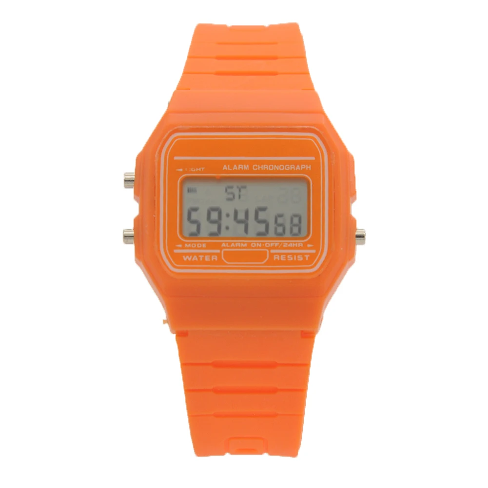 Модные Цифровые резиновые силиконовые наручные часы для девушек и женщин, многоцветные часы с будильником и секундомером - Цвет: Orange