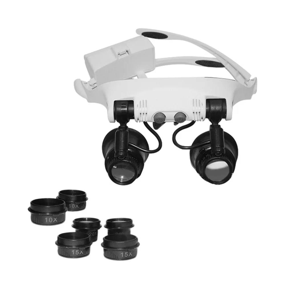 

Headband Head Wearing Magnifier with 2LED Light Eye Loupe Magnifying Glass 10x 15x 20x 25X for Watch Jewelry Clock Repairing