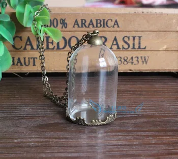 

38x25mm Glass globe necklace--antique bronze 25mm base with 8mm cap /lid Dome jewelry Bubble Wish Bottle Jewelry supplies