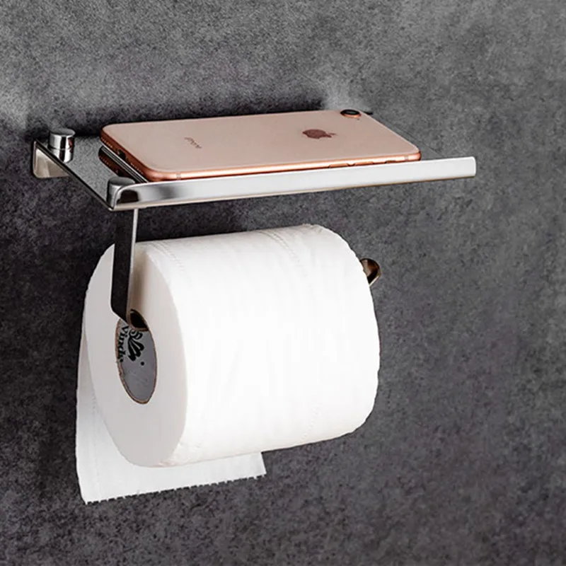 Stainless Steel Bathroom Paper Phone Holder with Shelf Bathroom Mobile
