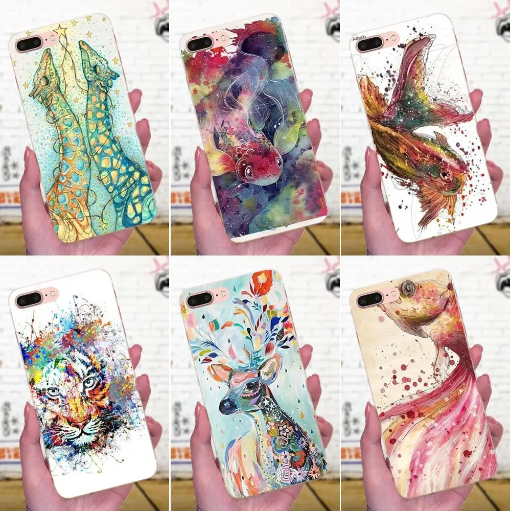 

Special For Apple iPhone X XS Max XR 4 4S 5 5C 5S SE 6 6S 7 8 Plus Watercolor Painting Of The Deer Tiger Bird
