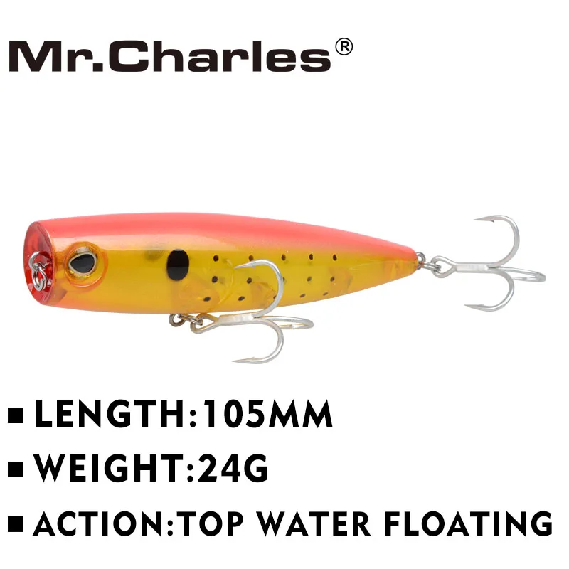 Mr. Charles CMC026 leurre de pêche 105mm 24g eau supérieure flottant Popper 3D yeux appât manivelle Wobblers Isca Pesca matériel de pêche