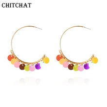 CHITCHAT, этнические Винтажные серьги-кольца, многоцветные, круглые, с блестками, Boho collares, массивные украшения для женщин, свадебные подарки