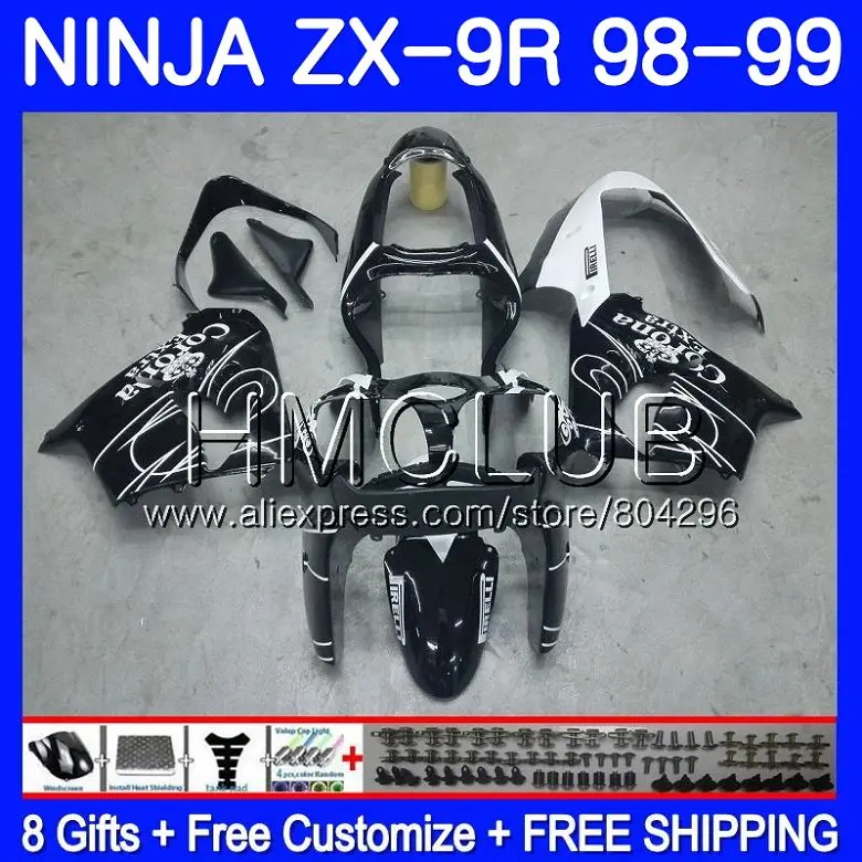 

Body For KAWASAKI NINJA ZX900 Black CORONA ZX9 R ZX 900 ZX-9R 98 99 43HM.14 900CC ZX 9 R ZX9R 98 99 ZX 9R 1998 1999 Fairing kit