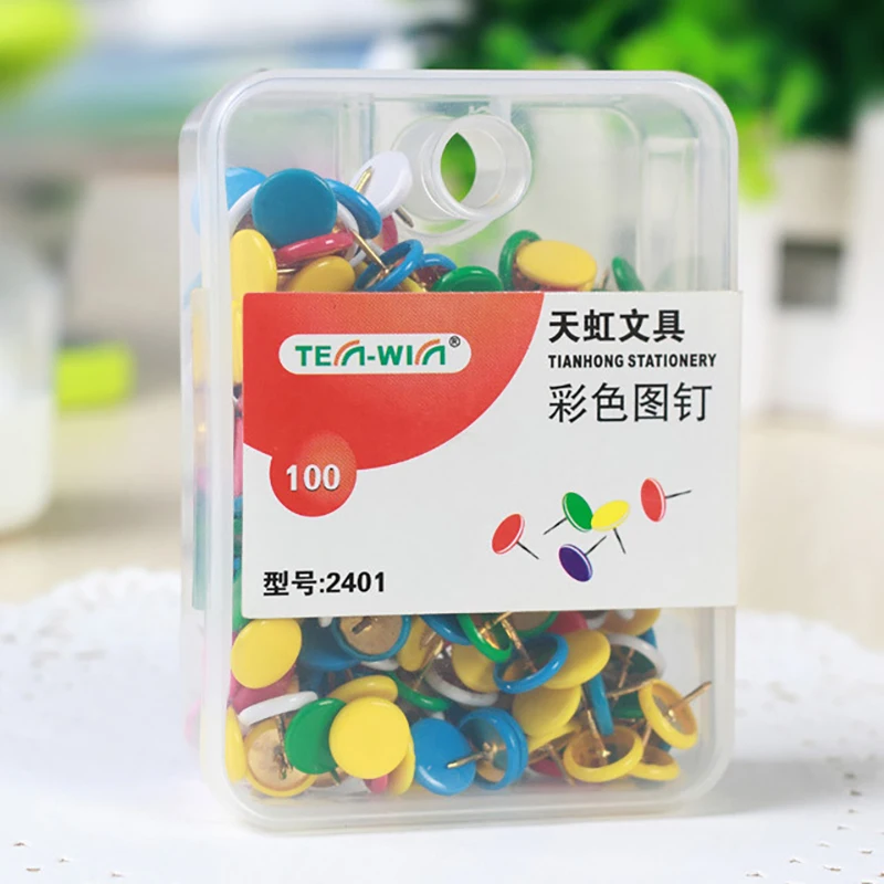 

100 pcs/lot DIY Colorful Metal Thumb Tacks School Drawing Push Pins Cork Boards Pins Map Stationery Pin Office Binding Supplies