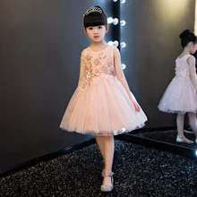 Высокое качество; Новинка; праздничное платье принцессы с блестками и цветочным узором для девочек; блестящее платье без рукавов из органзы для причастия