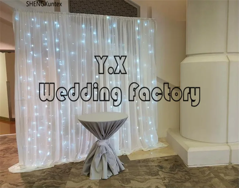 

free shipping All White Color Wedding Backdrop Curtain With Led String Light 3m*3m