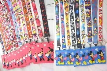 

10 pcs cartoon mickey minnie Soft glu Card Holders Neck Strap Card Bus ID holders Identity badge with lanyard key chains N-58