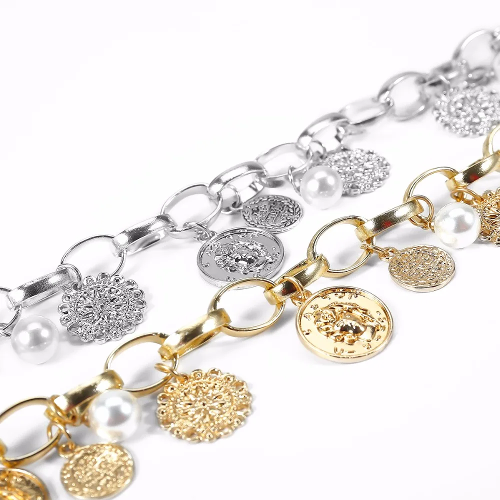 Большая Монета имитация жемчуг кулоны ожерелья для женщин мода za ювелирные изделия крупное золото цвет цепи женское колье, чокер