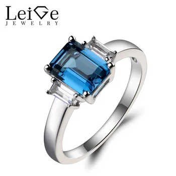 

Leige Jewelry Promise Ring London Blue Topaz Ring Emerald Cut Blue Gemstone 925 Sterling Silver Ring November Birthstone Ring
