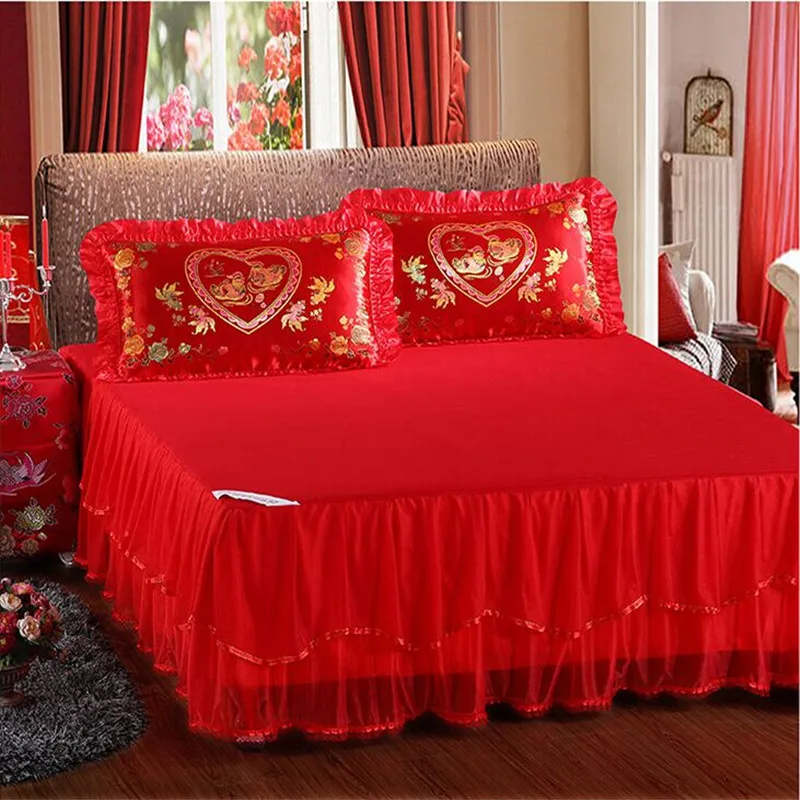 2016 lace Bed skirt princess rustic lace 1pcs bed skirt red bedspreads