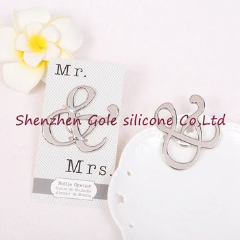 

100Pcs Wholesale "Mr. and Mrs." Ampersand Bottle Opener Favor For Party Supplies Silver Wedding Gift For Guest