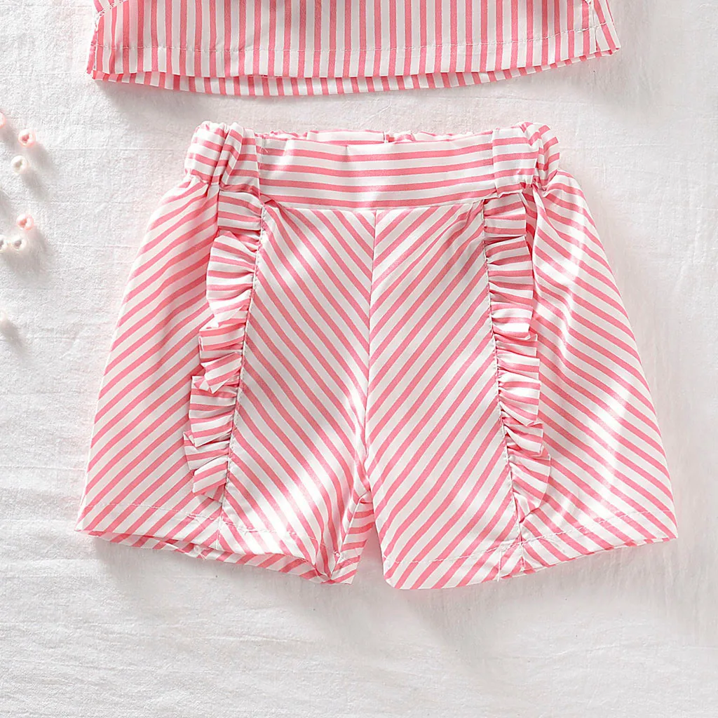 Infant Toddler Kids Baby Girls Clothes Striped Sling Crop Tops Shorts 2PC Outfits Sets 2Piece Suit 6 Months to 5 Years birthday