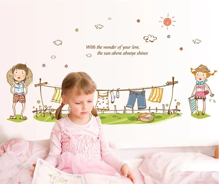 1 مجموعة جديد وصول الملابس شماعات الجدار الشارات ملصقات الكرتون نمط لطيف لفتاة نوم للأطفال غرفة الطفل الجدار decals140 * 60