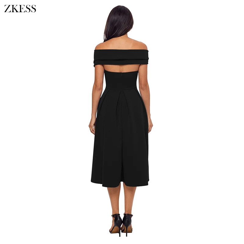 Black-Crossed-Off-Shoulder-Fit-and-flare-Prom-Dress-LC61877-2-2 