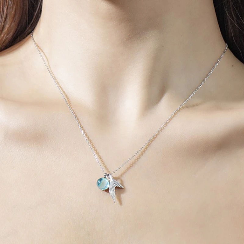 Qevila Fashion Unique Mermaid foam bubble Pendant Necklaces for Women Lover Gifts Plated S925 Silver Romantic Sexy Jewelry Gifts (4)
