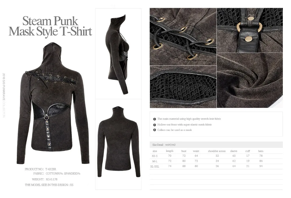 Панк Rave черный стимпанк Стиль выдалбливают высота coallor Летняя женская футболка женская t-432