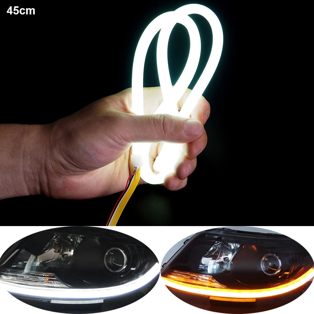 

2Pcs DRL Flexible flowing LED sequential Turn Signal Angel Eye Tube Strip for headlight Daytime Running Lights 60cm For bmw e46