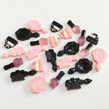 

10Pcs Simulation Mirror Comb Bag Flat Back Resin Cabochon Cartoon Make Up Accessories DIY Flatback Resin Cabochons Phone Decor