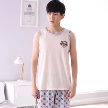 M-4XL мужской хлопок Летний жилет пижамы наборы мужской шезлонг Повседневная Ночная рубашка+ брюки 2 шт Домашняя одежда без рукавов