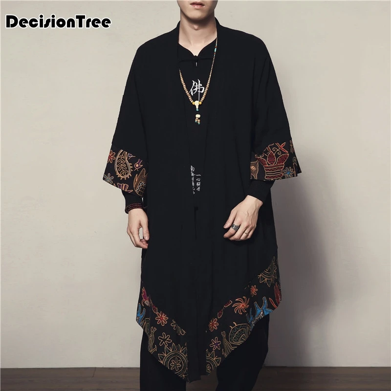 

2019 Men Cotton Linen Cardigan Jacket Chinese Style Male Fashion Casual Loose Windbreaker Kimono Shawl Outerwear Coat