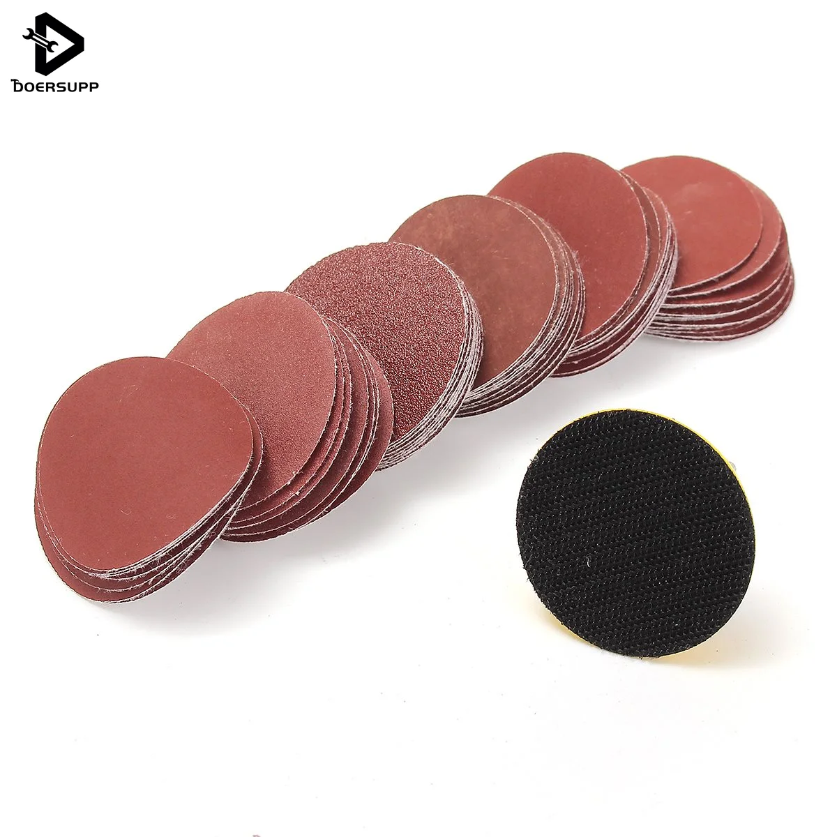 

1 Set 2"(50mm) Hook & Loop Sanding Pad 1/4Inch Shank + 60Pcs Sand Paper Kit Durable practical Perfect for cleaning polishing