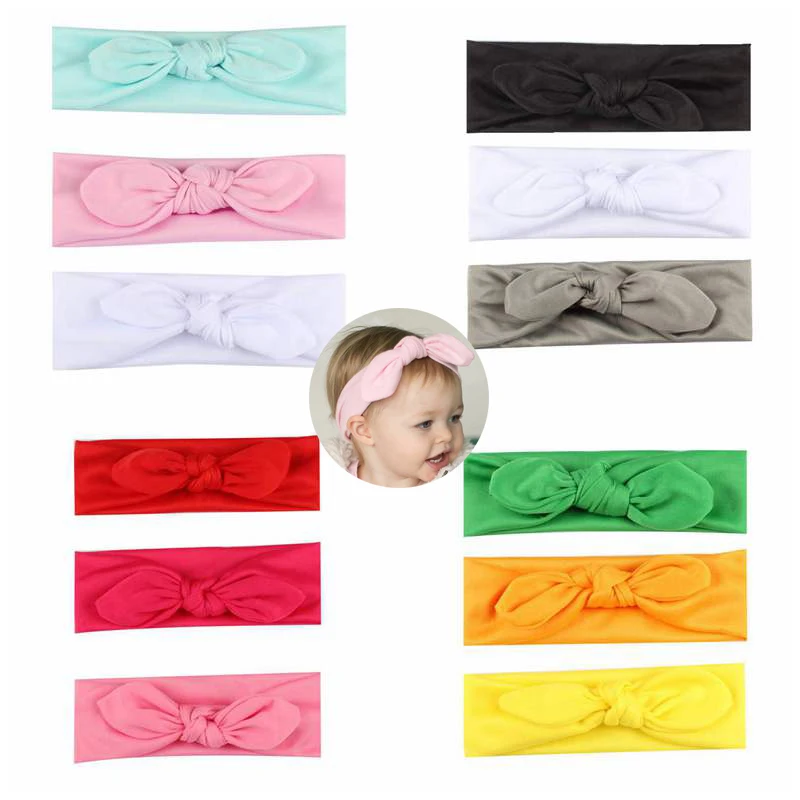 

3Pcs/Set Soild Color Baby Girl Headbands Cute Rabbit Bow Ear Headband Cotton Turban Knot Hairband Headwrap Baby Hair Accessories