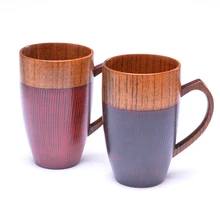 

Premium Wooden Cups with Handle Red/Black Color 320ml Hand-made Coffee Tea Water Cups for Home Bar Kitchen Accessories