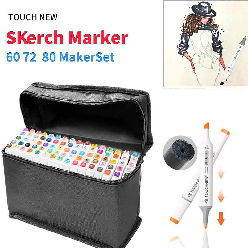 

TOUCHNEW 72 Colors Pen Marker Set Dual Head Sketch Markers Brush Pen For Draw Manga Animation Design Art Supplies