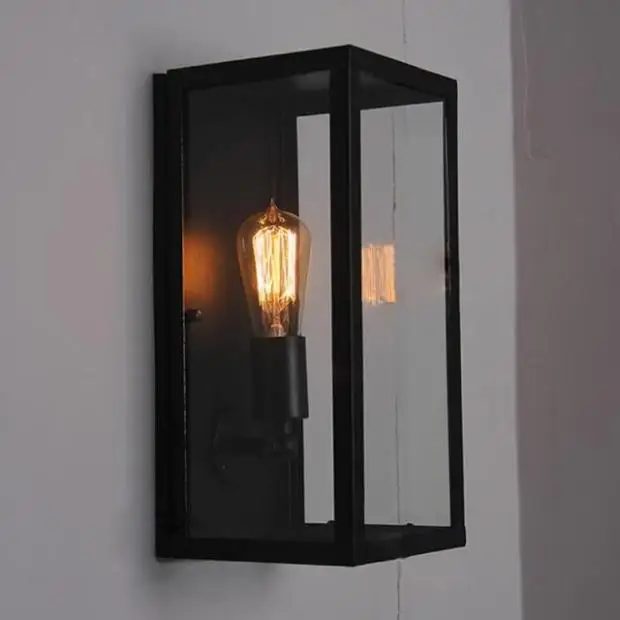 Clear Glass Cover Outdoor Retro Wall Light Metal Frame Glass Wall lamp Lighting Fixture Aisle