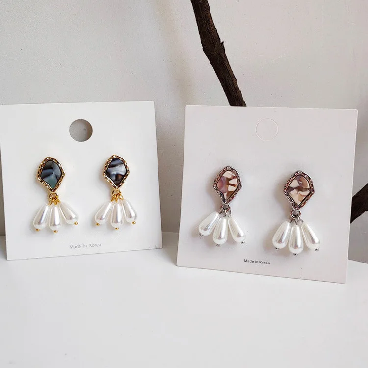 

New Korean Fashion Women Vintage Geometric Simulated Pearls Drop Earrings Cute Marbling Elegant Pendientes Girl Ear Jewelry Gift