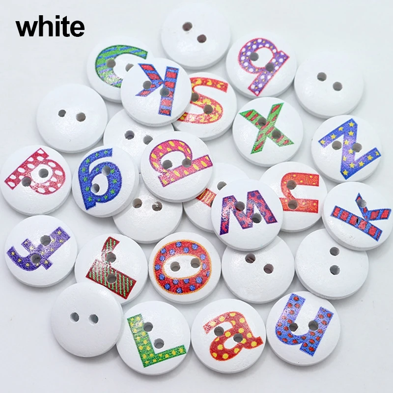 100pcs 2 Holes English Alphabet Cartoon Button Wooden Buttons for Clothing Sewing Craft Decorative Accessories