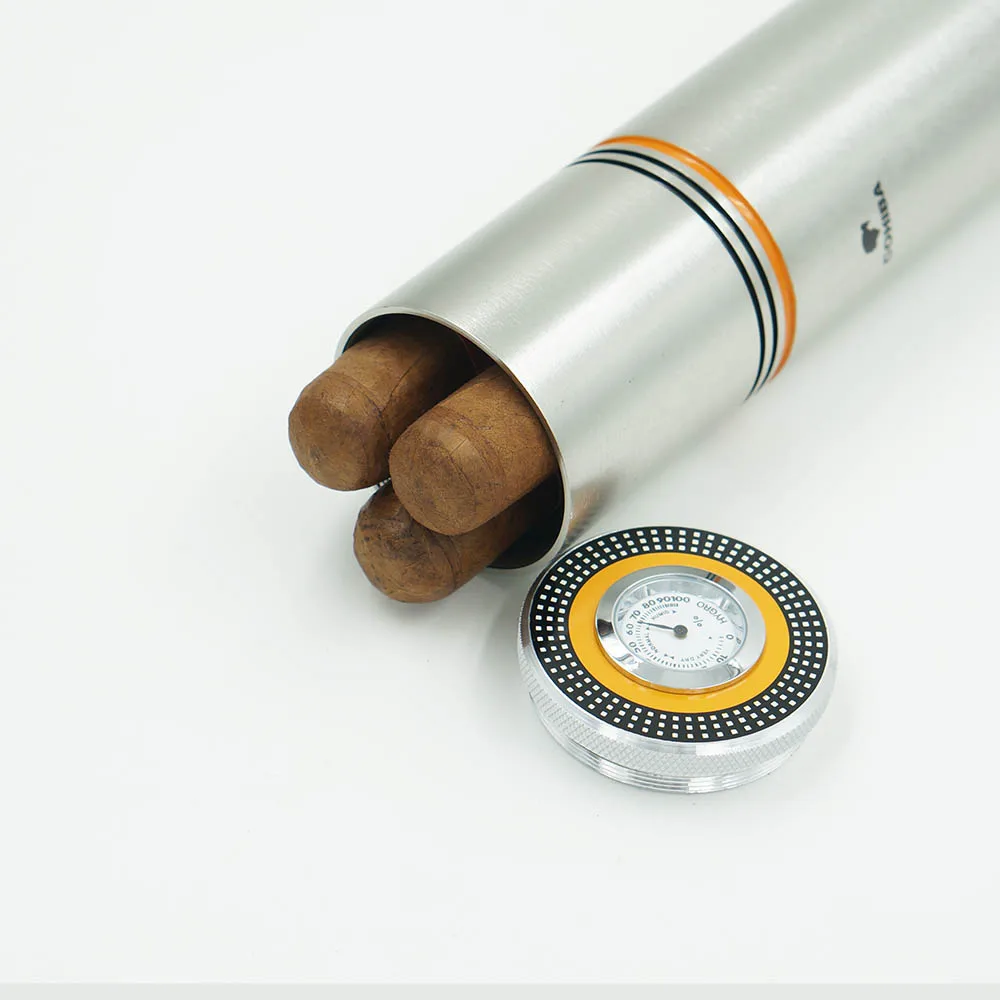 Aluminium Alloy Travel Cigar Tube Holder Jar Humidor With Humidifier