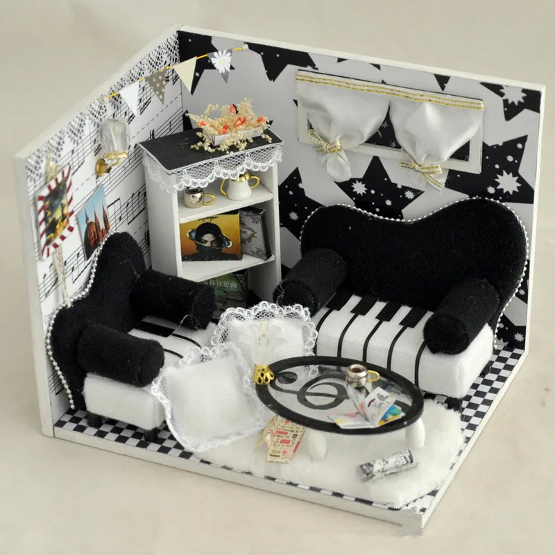 DIY Mini Doll House Furniture Kits Wooden Miniaturas Music style Piano Room Dollhouse 3D Puzzles Toys Gift for Children Lovers (4)